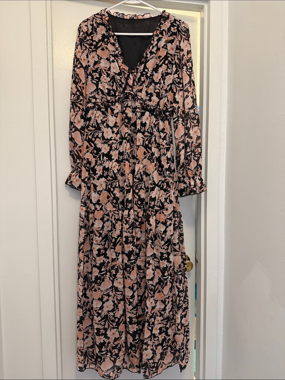 Amazon Black Maxi Dress with Blush Floral Print